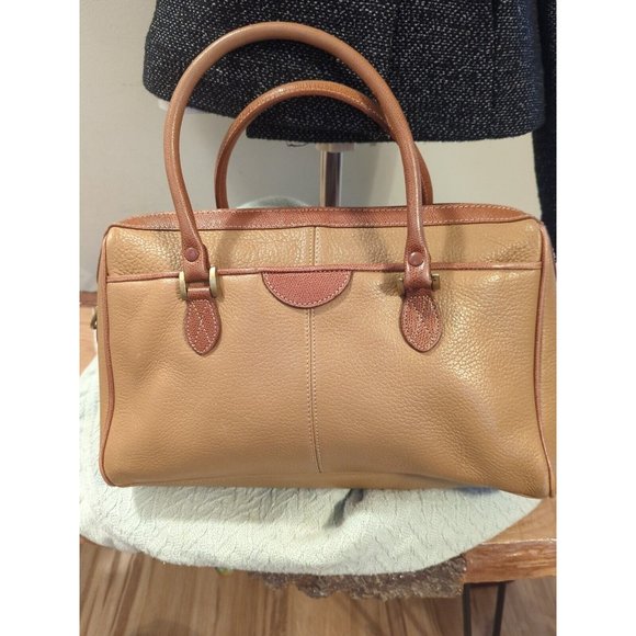 Liz Claiborne Handbag Small Brown Leather Doctor Style Tote  Logo Vintage * - Picture 4 of 6